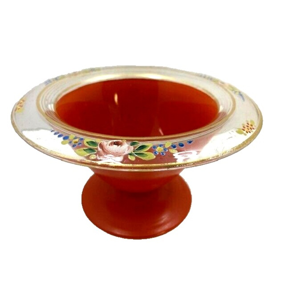 Rare Vtg Hand Painted Lancaster Marqurite Orange Flower Accent Glaze Bowl 1930
